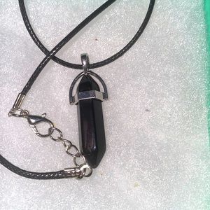 Boho Black Onyx Crystal Black Cord Necklace 16-18”